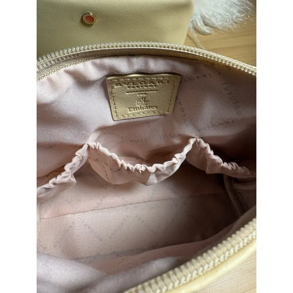 New Set of 2 Bvlgari Emirates Makeup Bag Beige Zip Cosmetic Pouch Pocket